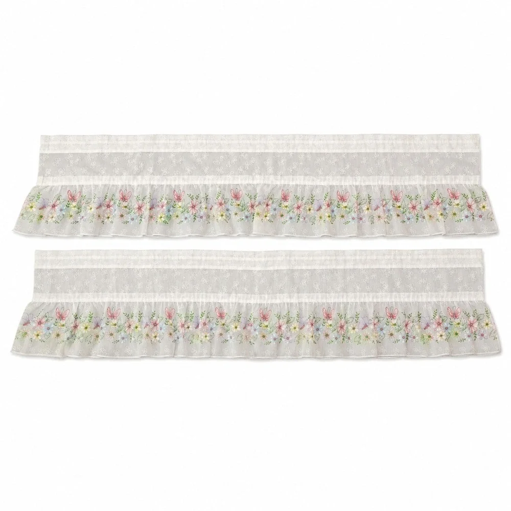 Vintage Made in USA Semi Sheer 2 Valance Curtains Floral Butterfly Cottagecore